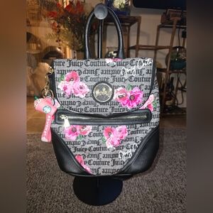 🎀Juicy Couture Gray/Black Logo Backpack with Pink Floral Print